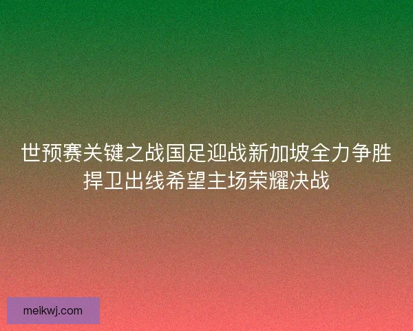 世预赛关键之战国足迎战新加坡全力争胜捍卫出线希望主场荣耀决战